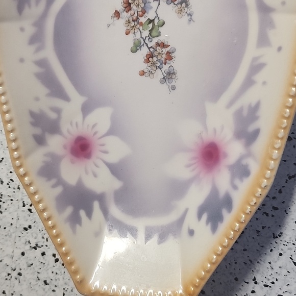 German Porcelain Oval Dish/Plate Purple with Flowers - Picture 3 of 5